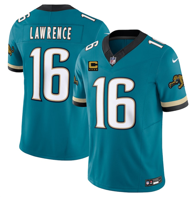 Men's Teal Jacksonville Jaguars #16 Trevor Lawrence 2025 F.U.S.E. With 4-Star C Patch Prowler Throwback Vapor Limited Stitched Football Jersey